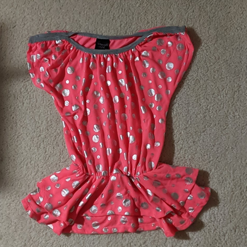 Weaver Girl cute pink and silver polka dot shirt